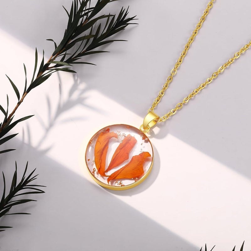 AUNTESIGN Store Forget-Me-Not and Queen Anne's Lace Pressed Wildflower Necklace | Birth Month Real Flower Necklace | Gold/Silver Pressed Flower Jewelry | Personalized Handmade Jewelry - Image 1